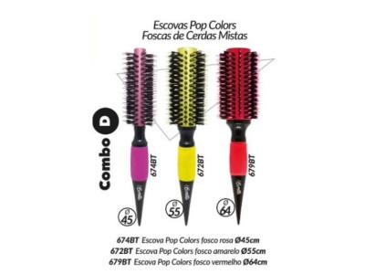 Kit 3 Escovas Bonitta Premiun Rosa, Vermelha e Amarela